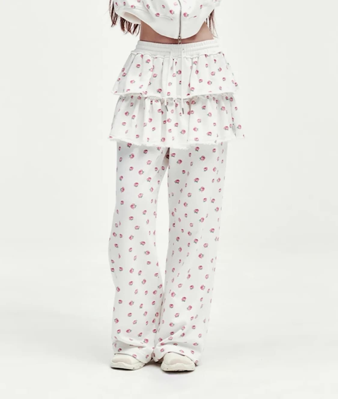 FLOWER PATTERN LAYERD SKIRT PANTS WHITE 상품이미지2