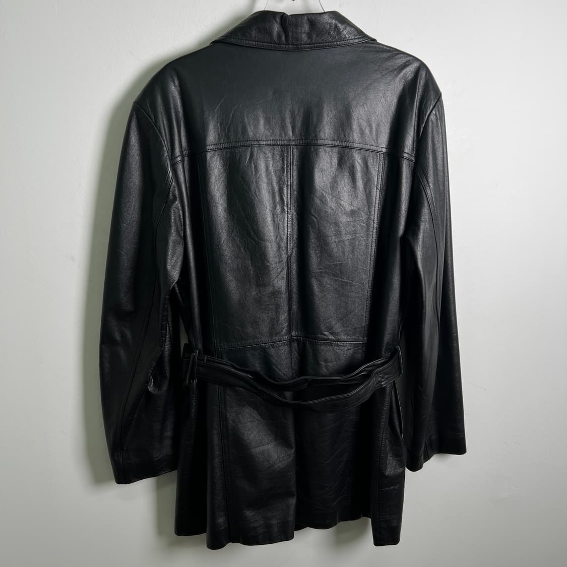 EMOTION 빈티지 블랙 소가죽 벨티드 자켓 100 상품이미지6