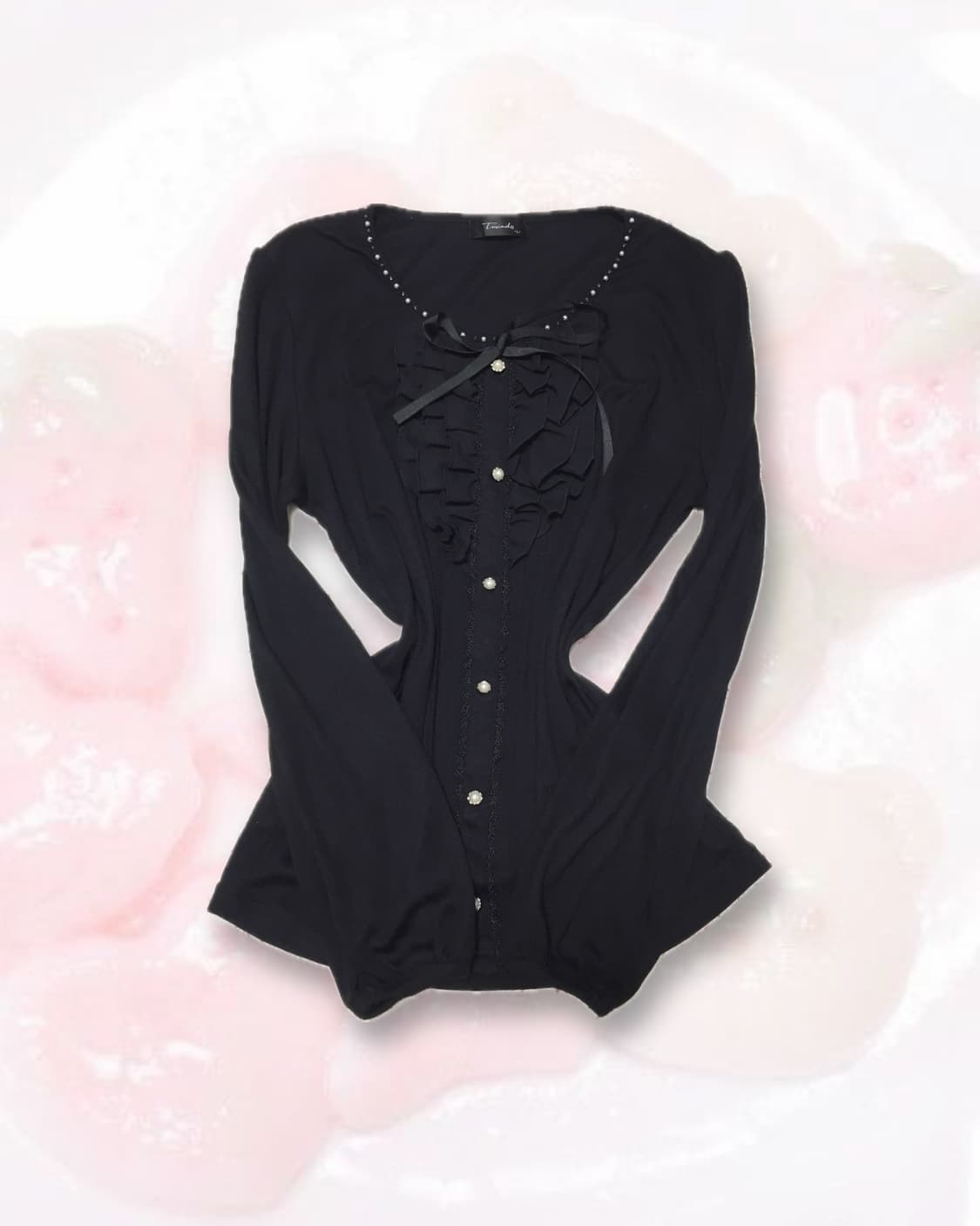 빈티지 갸루 블랙 프릴 로걀탑 상품이미지1