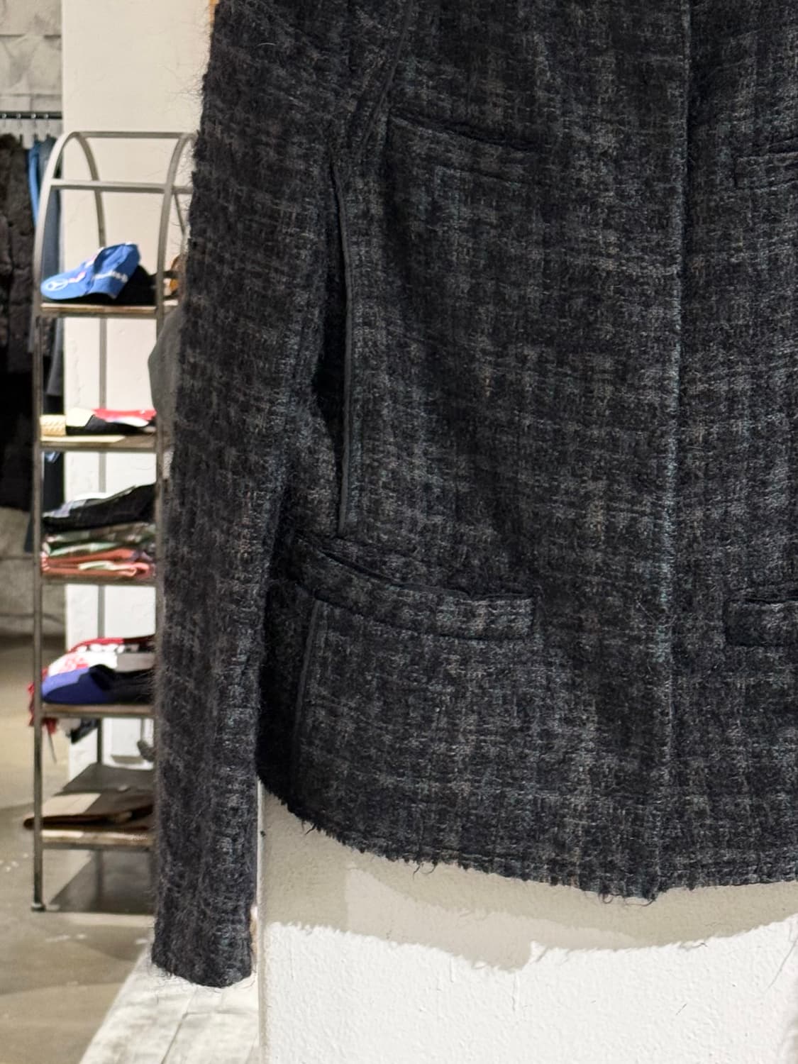 프라다 차콜 트위드 모헤어 블렌드 노카라 자켓 상품이미지4