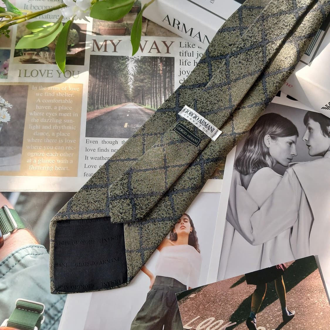 조르지오아르마니 실크 다크그린 체크 넥타이 10cm A+등급 A19085 상품이미지5