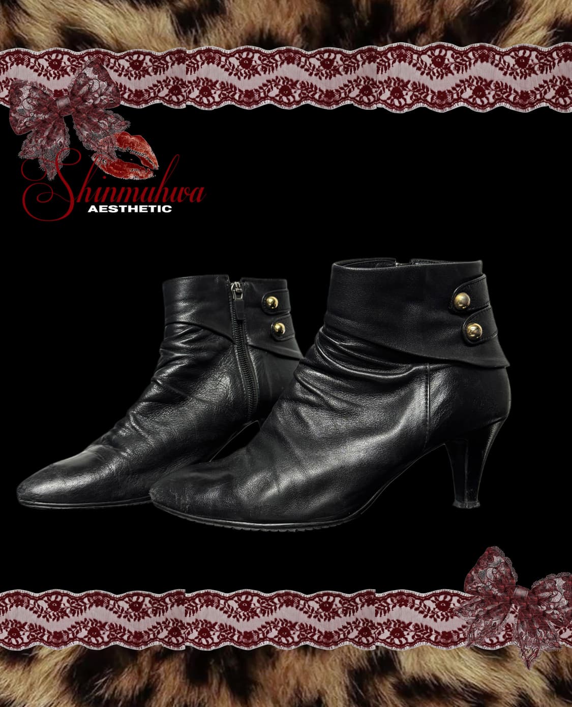 갸루 골드스터드 레더 앵클 부츠 상품이미지1