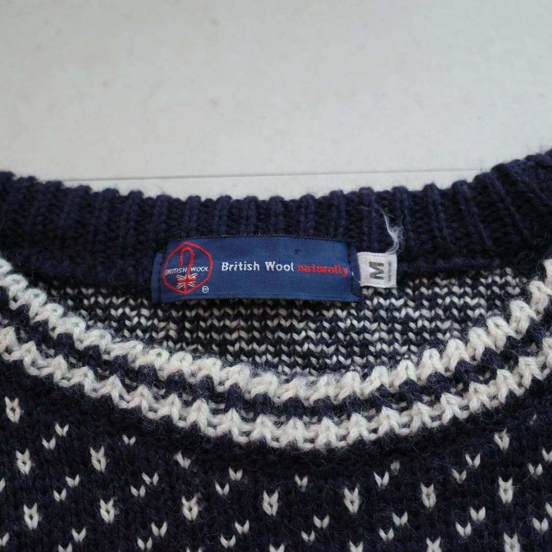 버드아이 브리티시 울 100% 네이비 크루넥 피셔맨 니트 M 상품이미지5