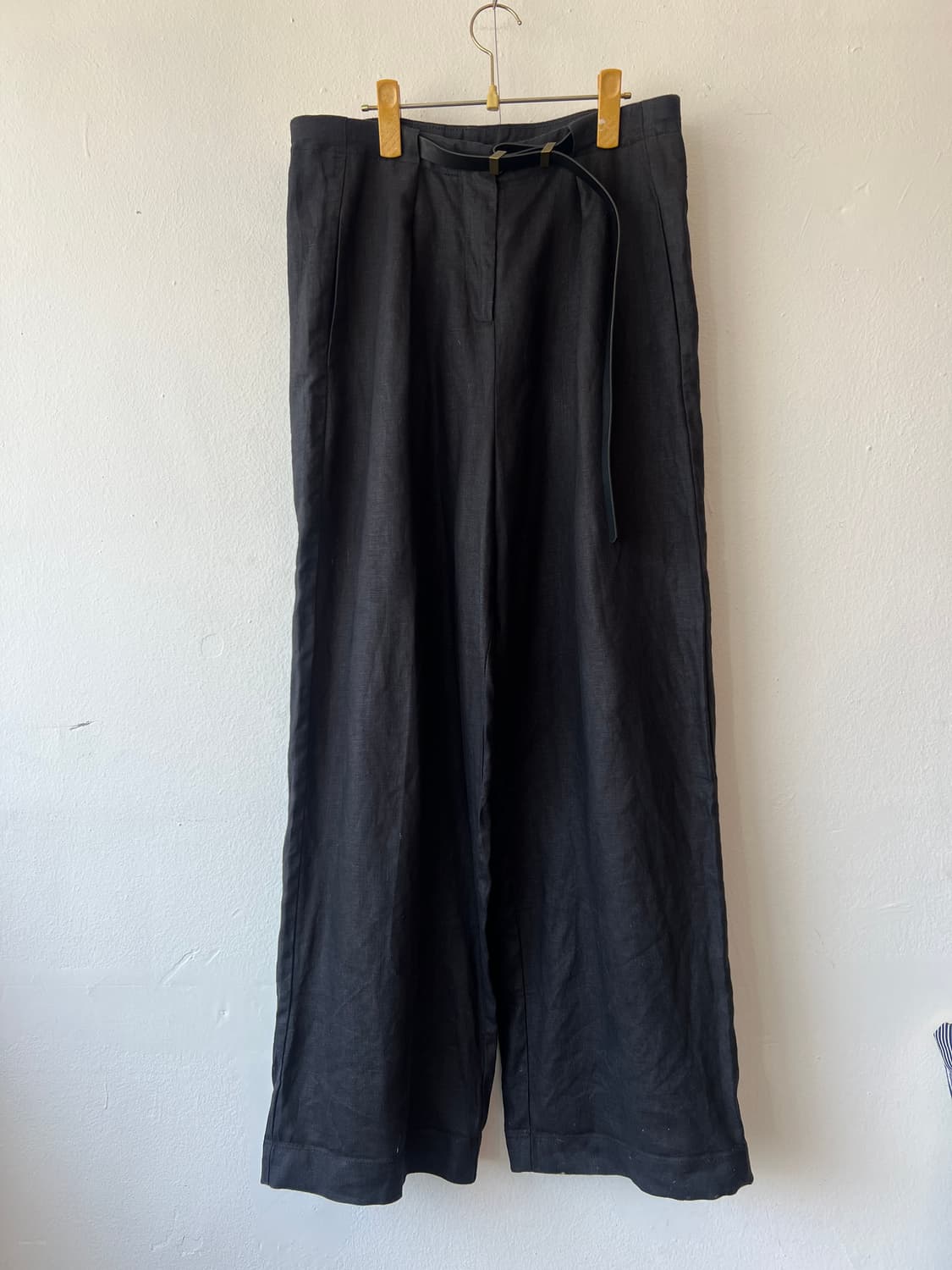 쇼핑몰 여성 블랙 린넨바지 세미와이드핏팬츠 상품이미지2