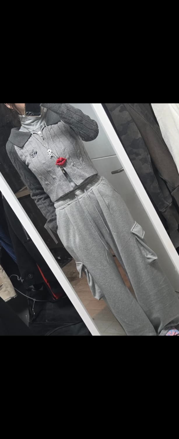 크롭 배색 그레이가디건(투웨이집업) 상품이미지3