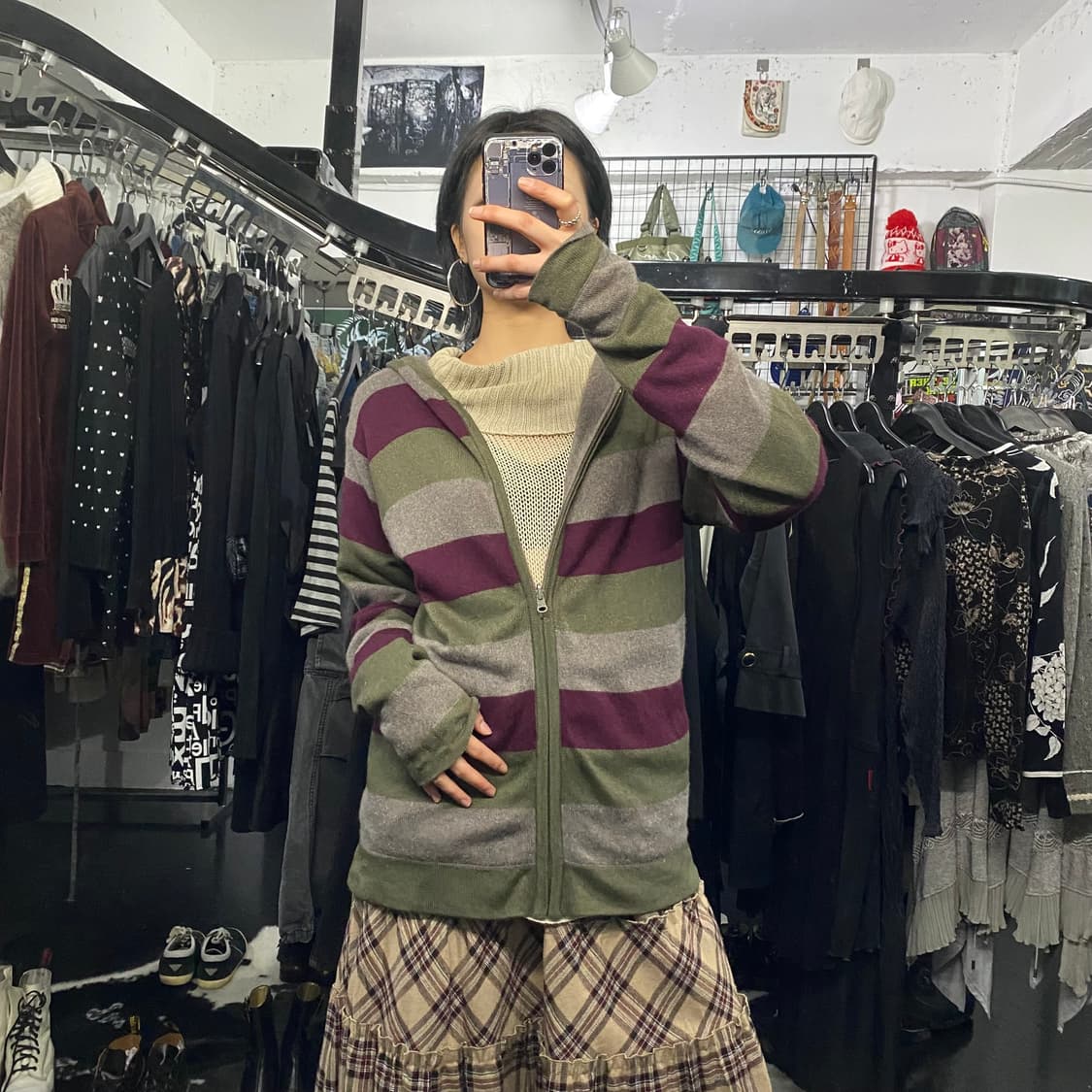 Japanese vtg 모리st 스트라이프 니트 후드집업 상품이미지1