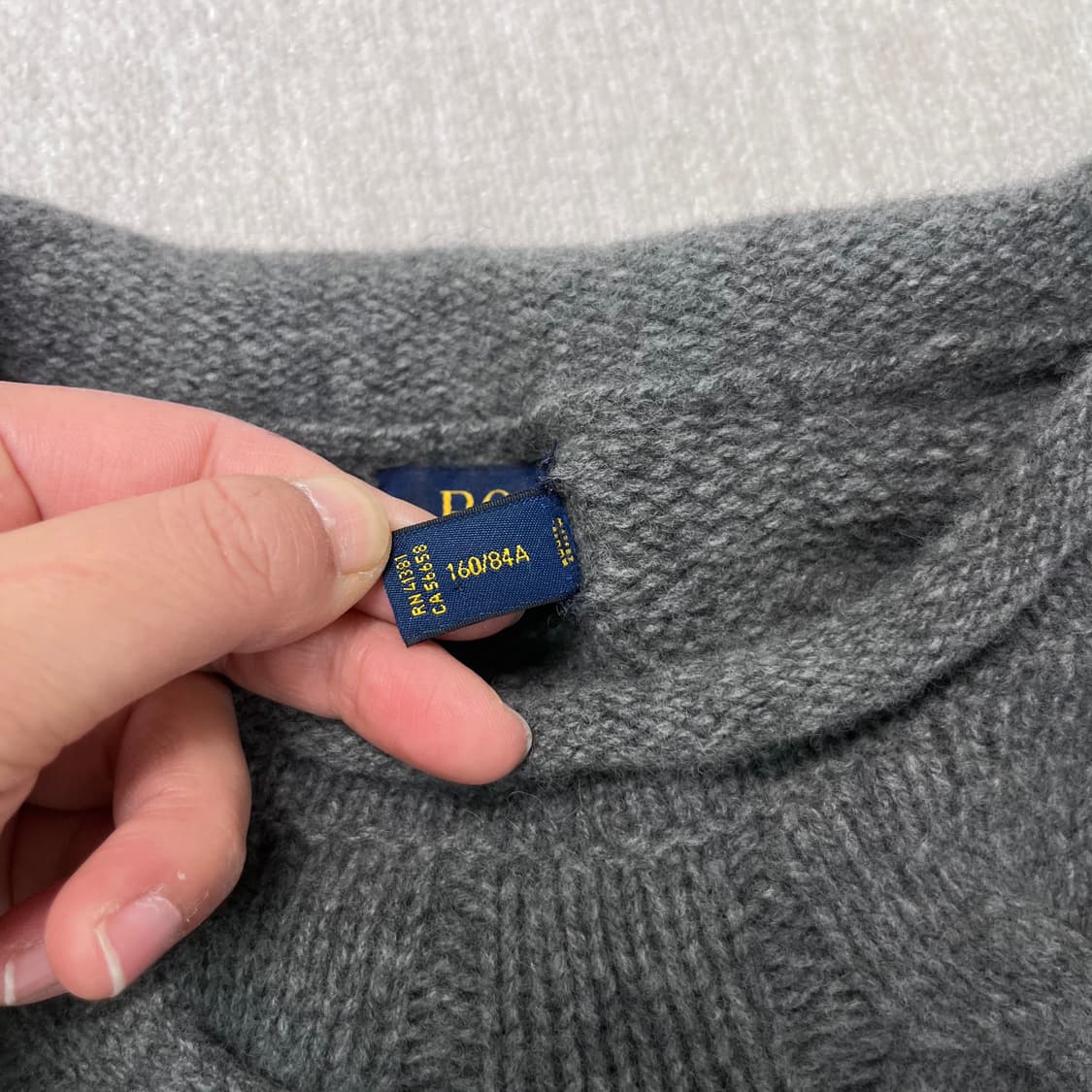 95 폴로 랄프로렌 신형 크루넥 램스울 꽈배기 그레이 니트 상품이미지3