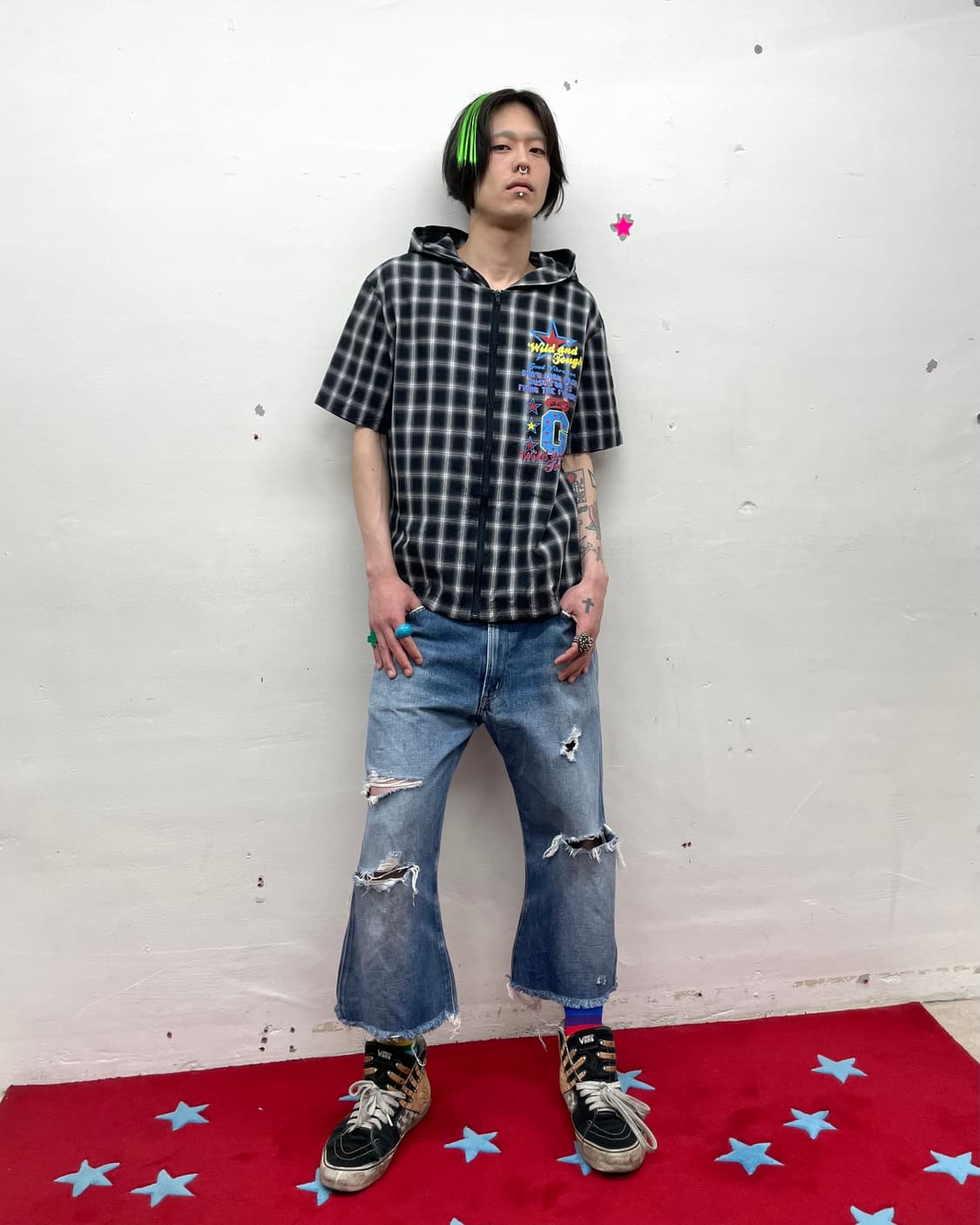 Retro Star Checkered Hoodie T-Shirt  상품이미지6