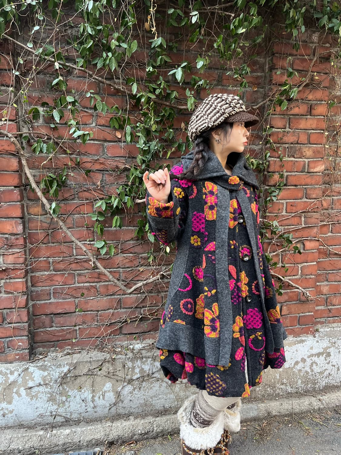 빈티지 플라워 패턴 울 코트 상품이미지2