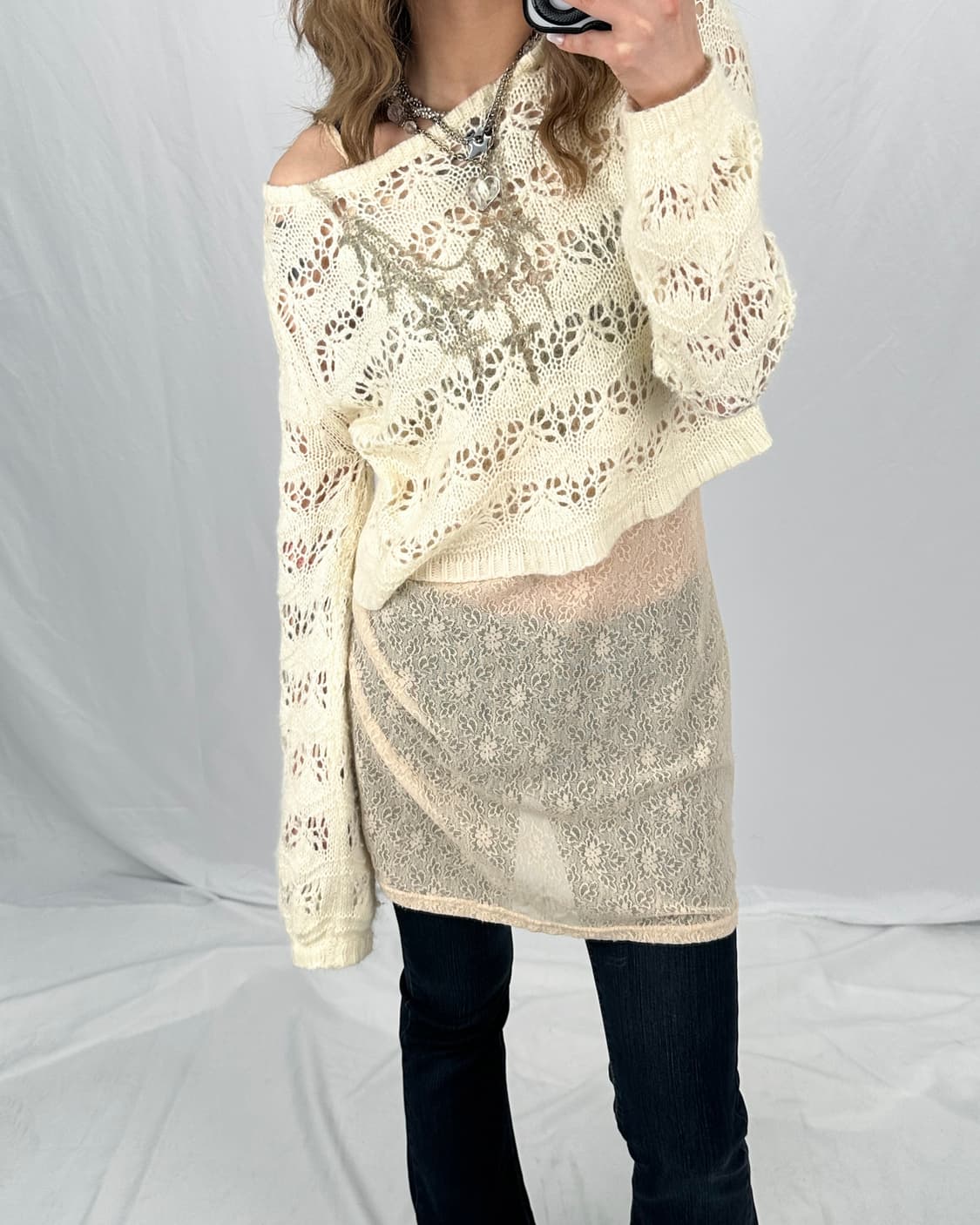 프린팅 아이보리 크롭 니트 상품이미지4