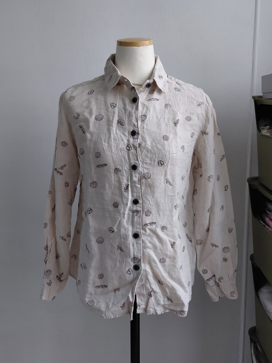 [일본빈티지] 아이보리 패턴 롱 슬리브 셔츠 마100 셔츠 상품이미지1