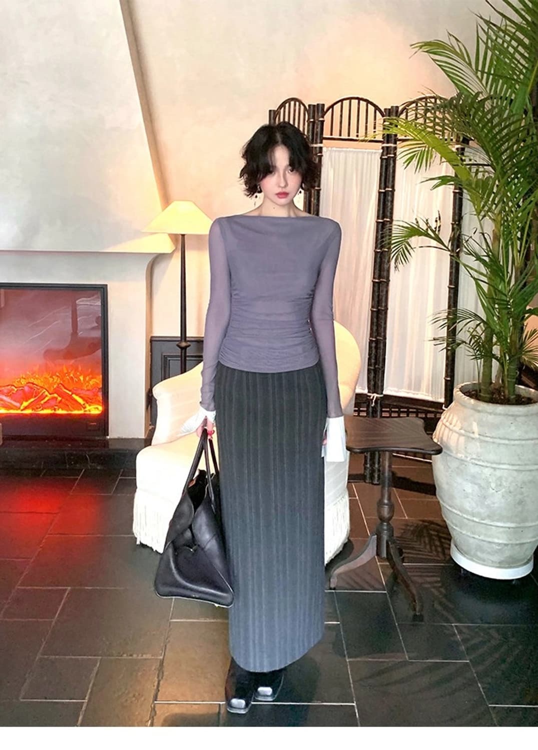 키스오브썸머 퍼넬 슬림핏 시스루 탑 블라우스 상품이미지2