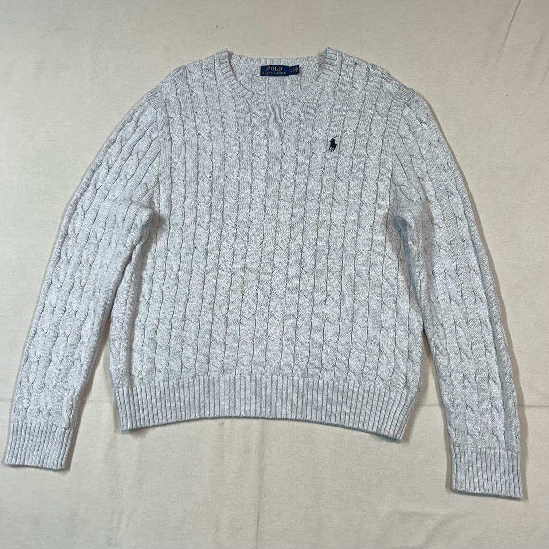 L) 폴로 랄프로렌 코튼 케이블 꽈배기 라운드넥 니트 상품이미지1