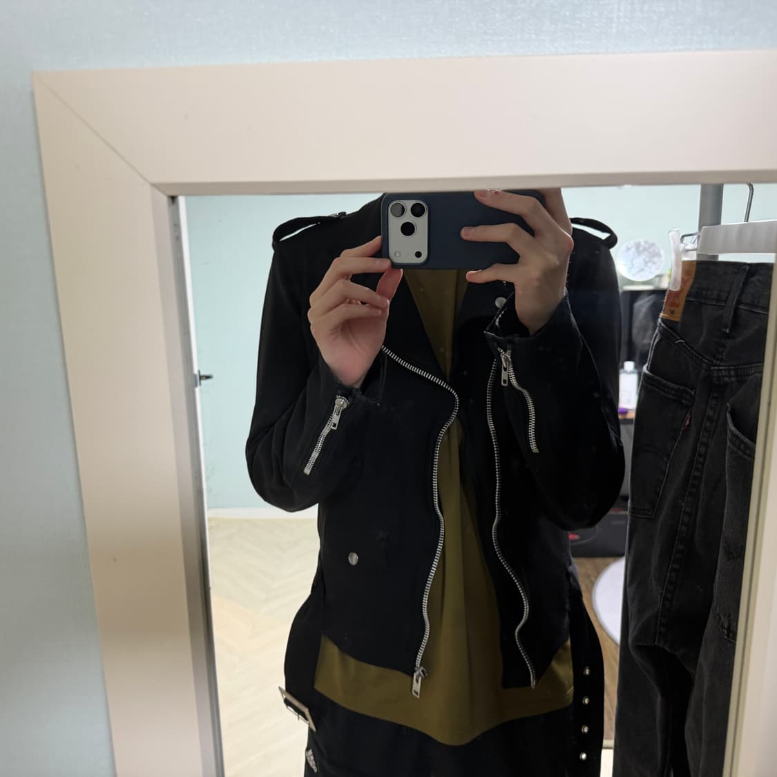 꼼데가르송 블랙 축융 폴리 라이더 자켓 M 상품이미지7