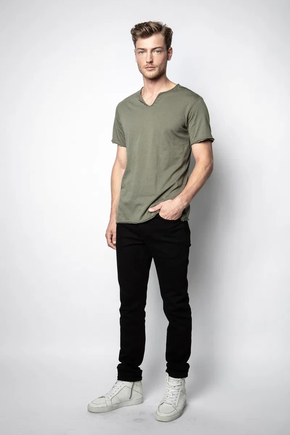 (새상품) 쟈딕앤볼테르 카키 헨리 티셔츠 M사이즈 상품이미지3