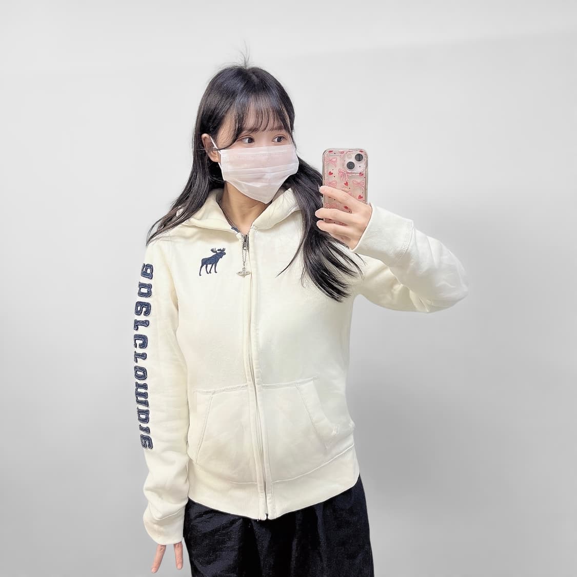 아베크롬비 레터링 로고 후드집업 아이보리 상품이미지1