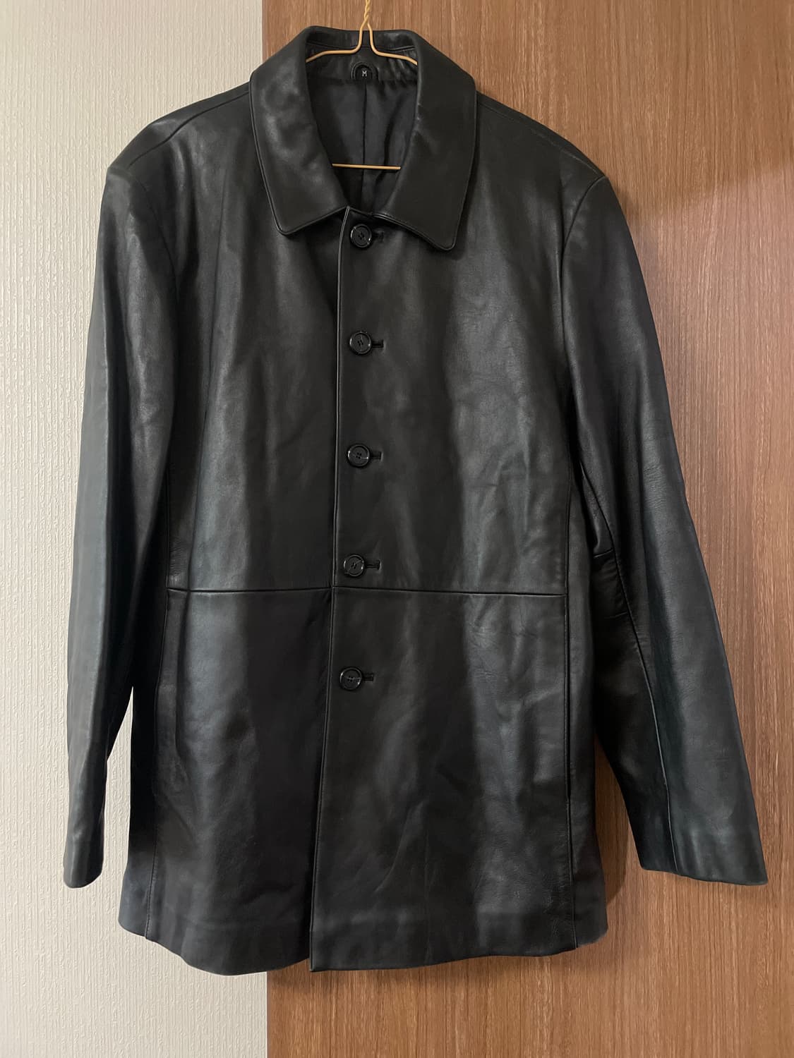 웨스턴 무드 램스킨 양가죽 5버튼 레더 카 코트 상품이미지1