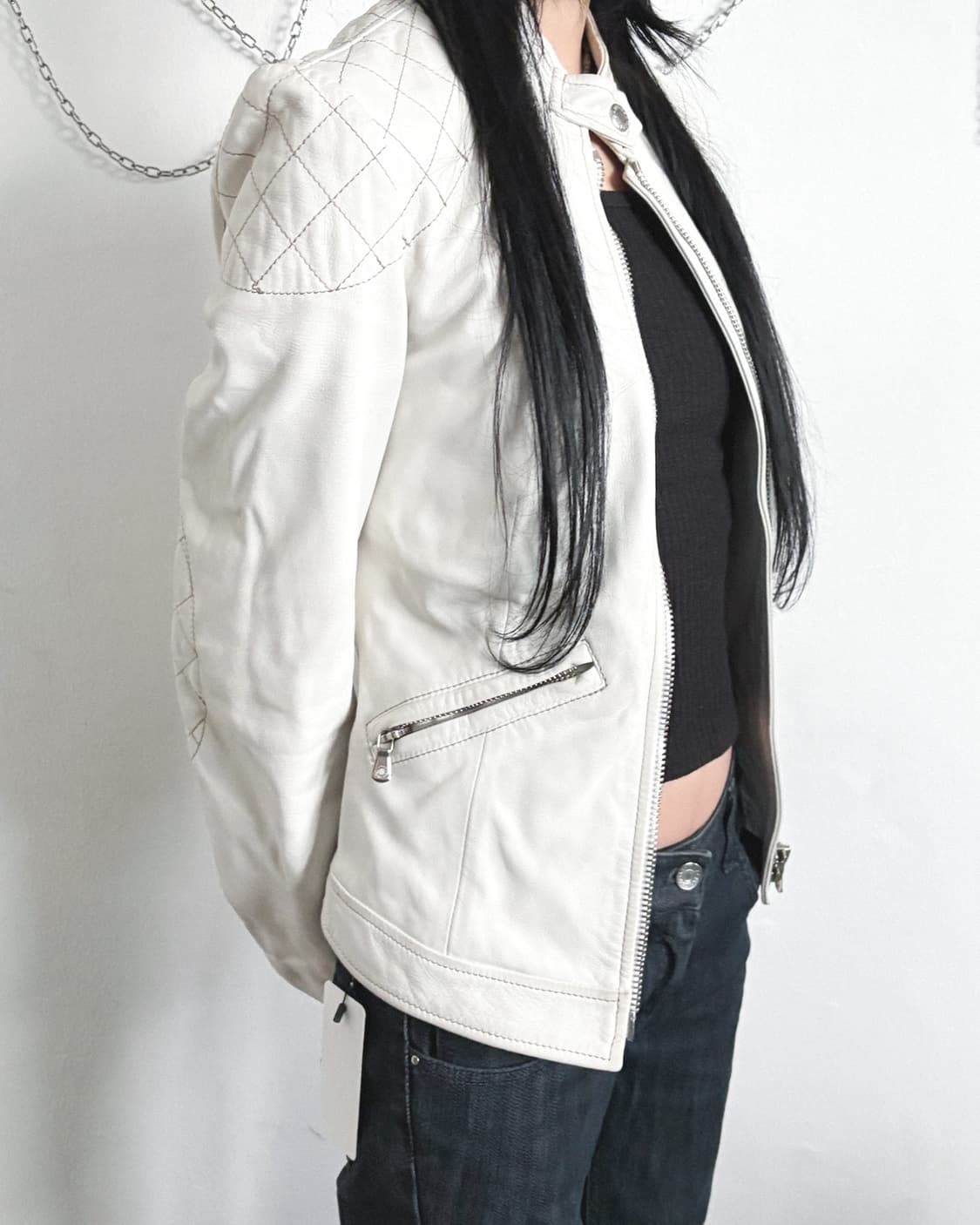 돌체앤가바나 화이트 레더 바이크자켓 상품이미지2