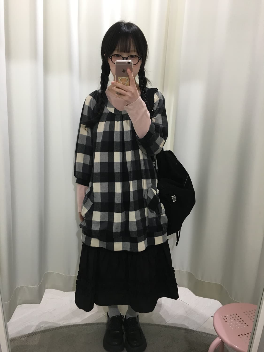 깅엄 체크 미디 원피스 상품이미지1