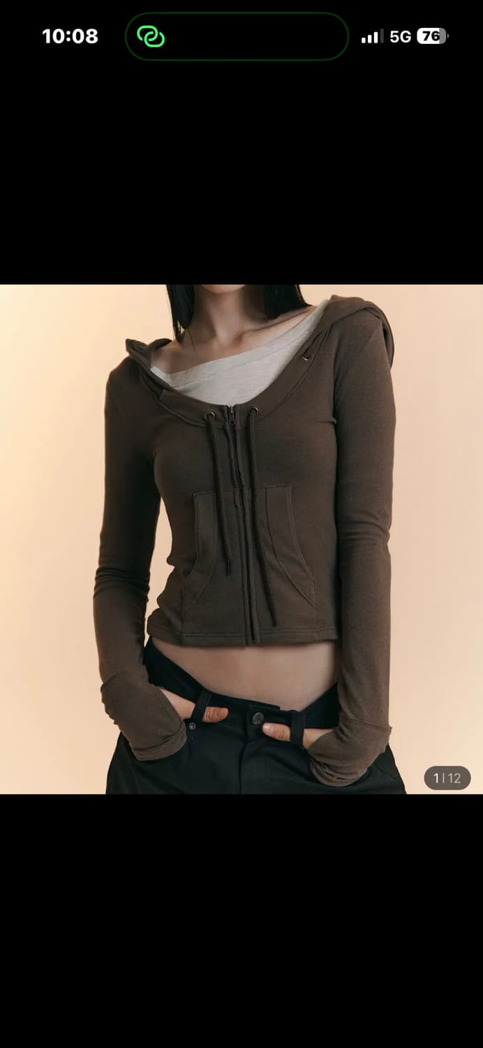 플리즈노팔로우 Glen Deep U-neck Hoodie (Khaki) 상품이미지1