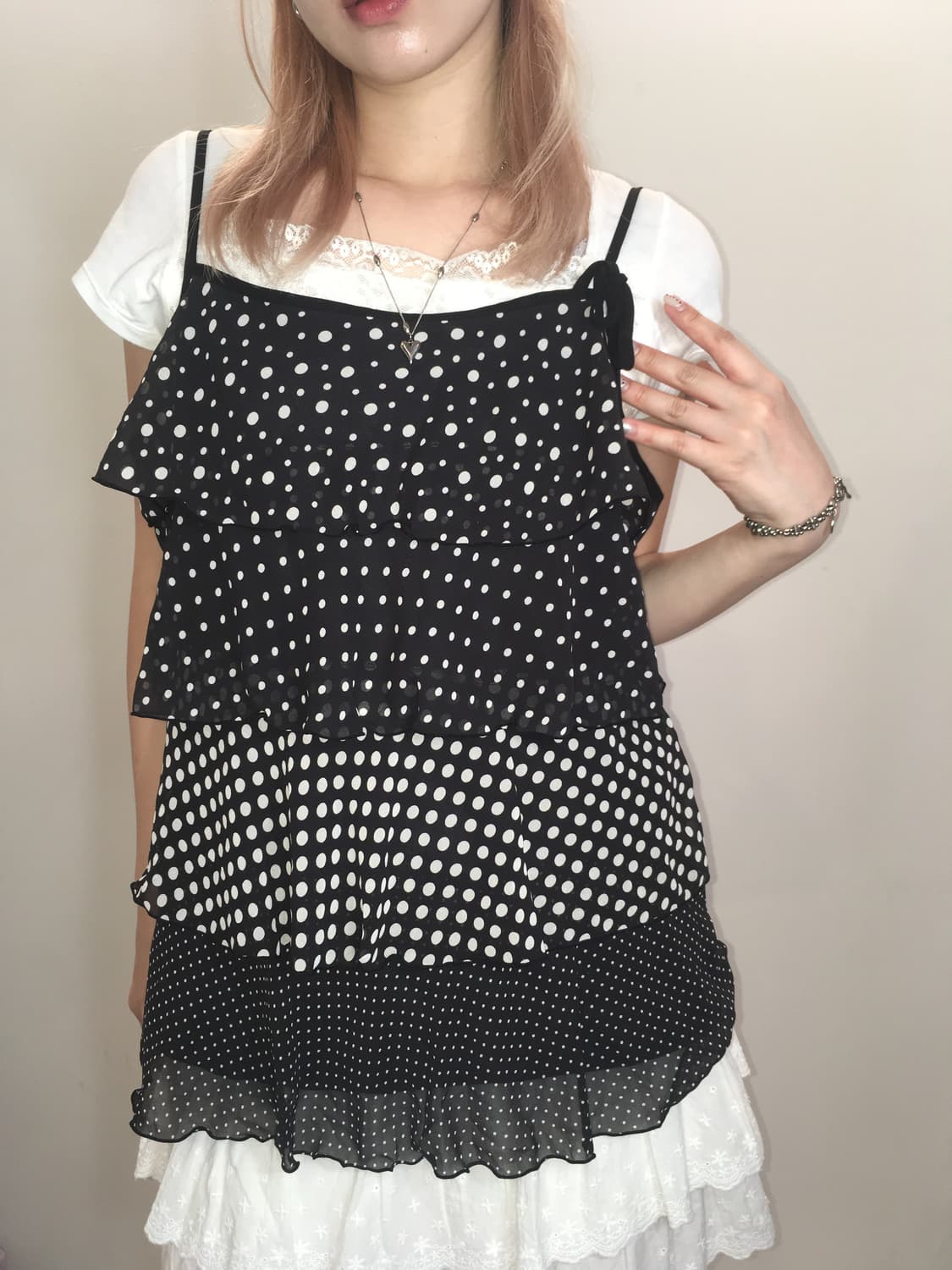 jpn vintage dot frill cancan sleeveless 상품이미지5