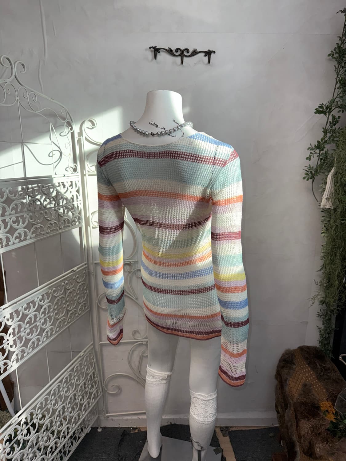 Mute rainbow stripe loose slim knit 상품이미지5