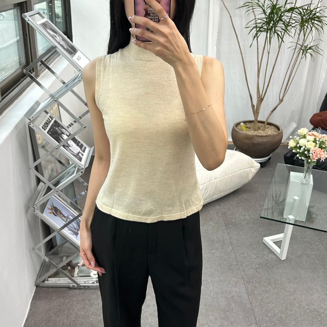 SUC 베이지 터틀넥 니트 베스트 상품이미지2