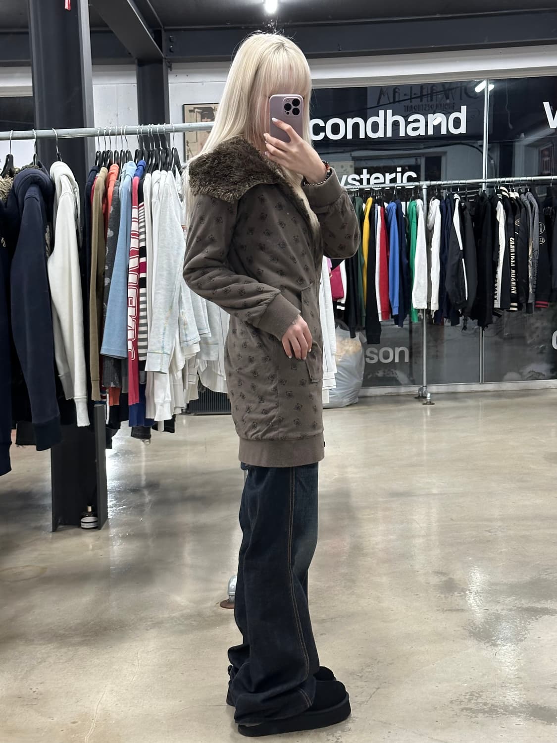 히스테릭글래머 퍽베어 퍼 안감  투웨이 후드집업 상품이미지2