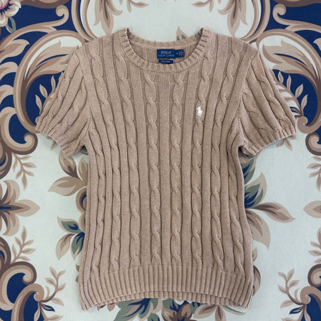 (우먼즈M)폴로 랄프로렌 꽈배기 케이블 반팔니트(오트밀베이지) 상품이미지1