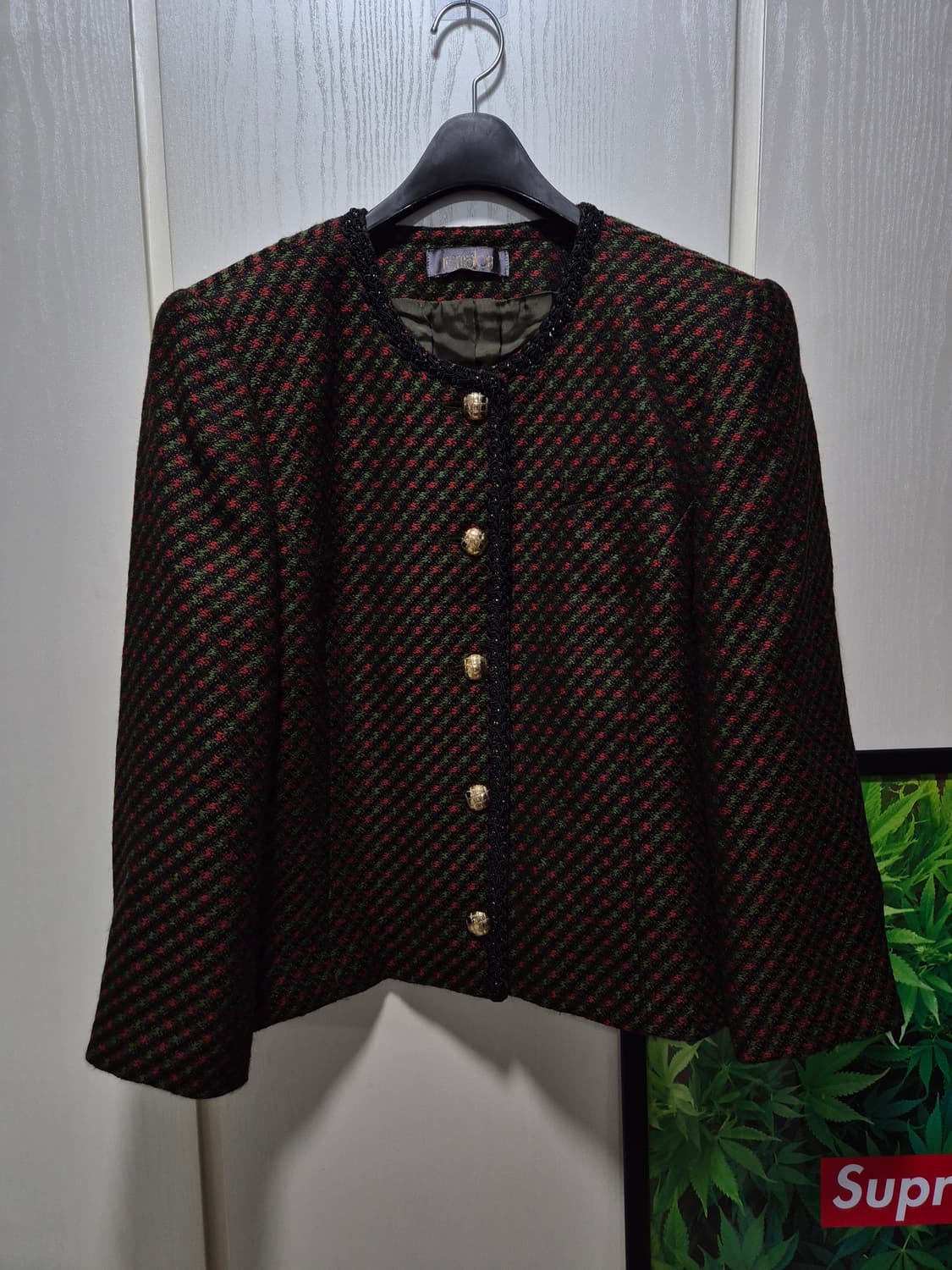 빈티지 체크 패턴 금장 버튼 자켓 상품이미지1