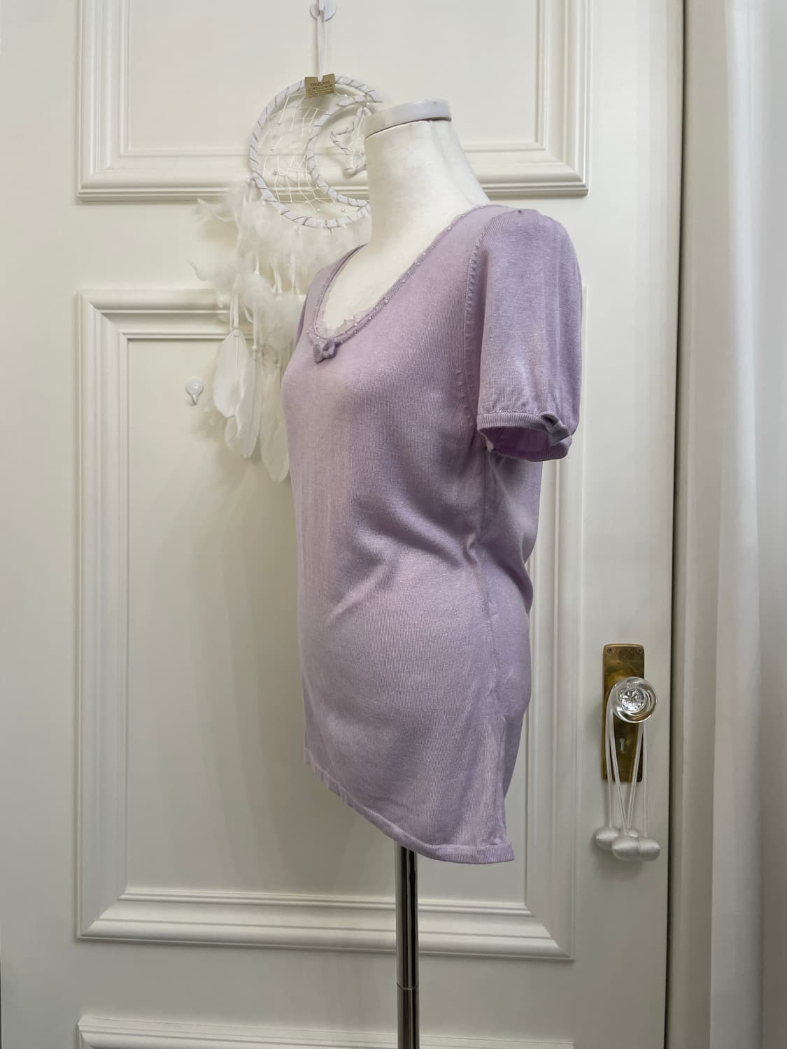 lavender lace bow point knit top(size-M) 상품이미지2