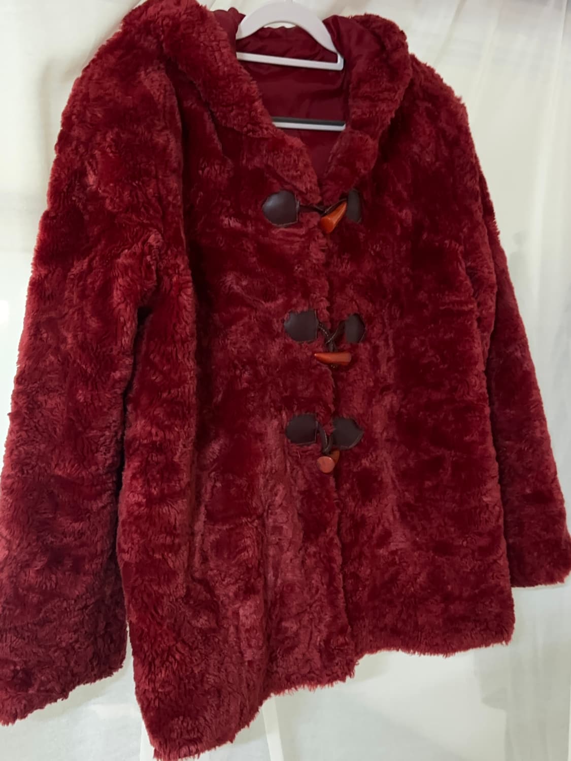 빈티지 레드 후드 퍼 코트 상품이미지2
