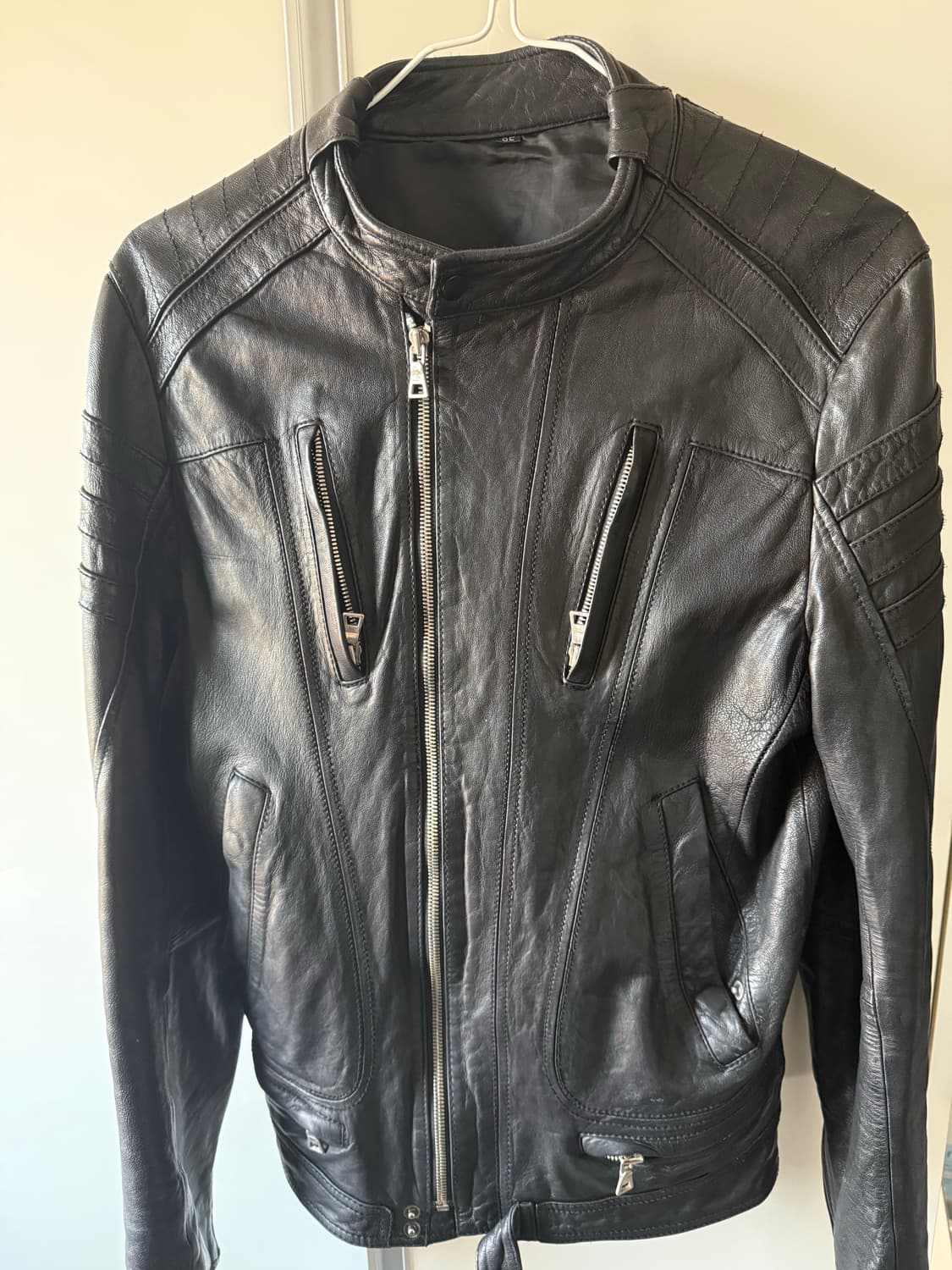 멀티 사선 차이나넥 레더자켓 상품이미지1