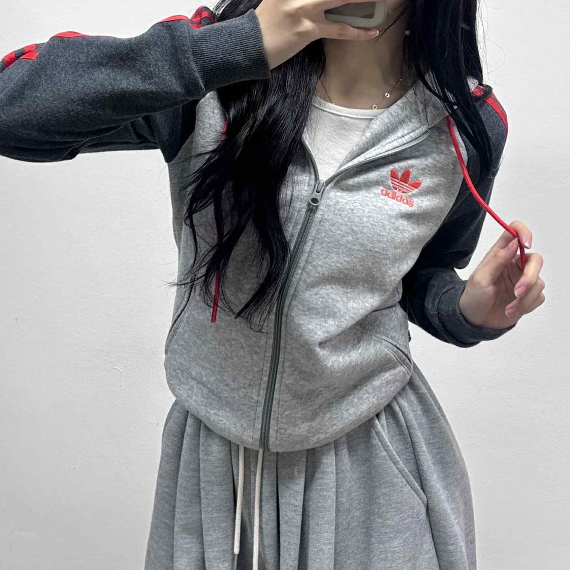 아디다스 그레이 코튼 스웻 걸즈 러블리힙 후드집업 희귀져지 상품이미지1