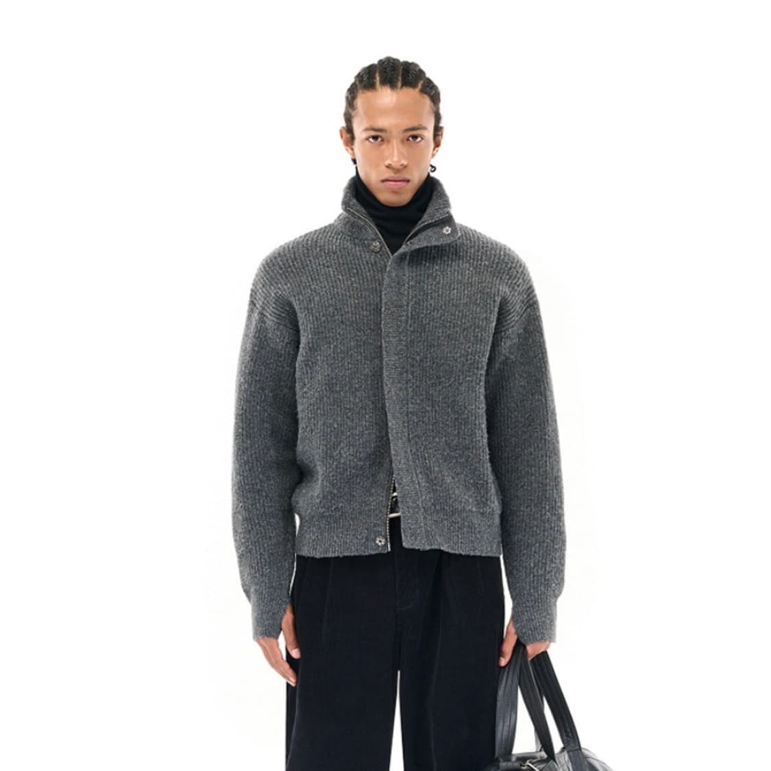 (S) 비슬로우 하이넥 집업 니트 자켓 상품이미지3