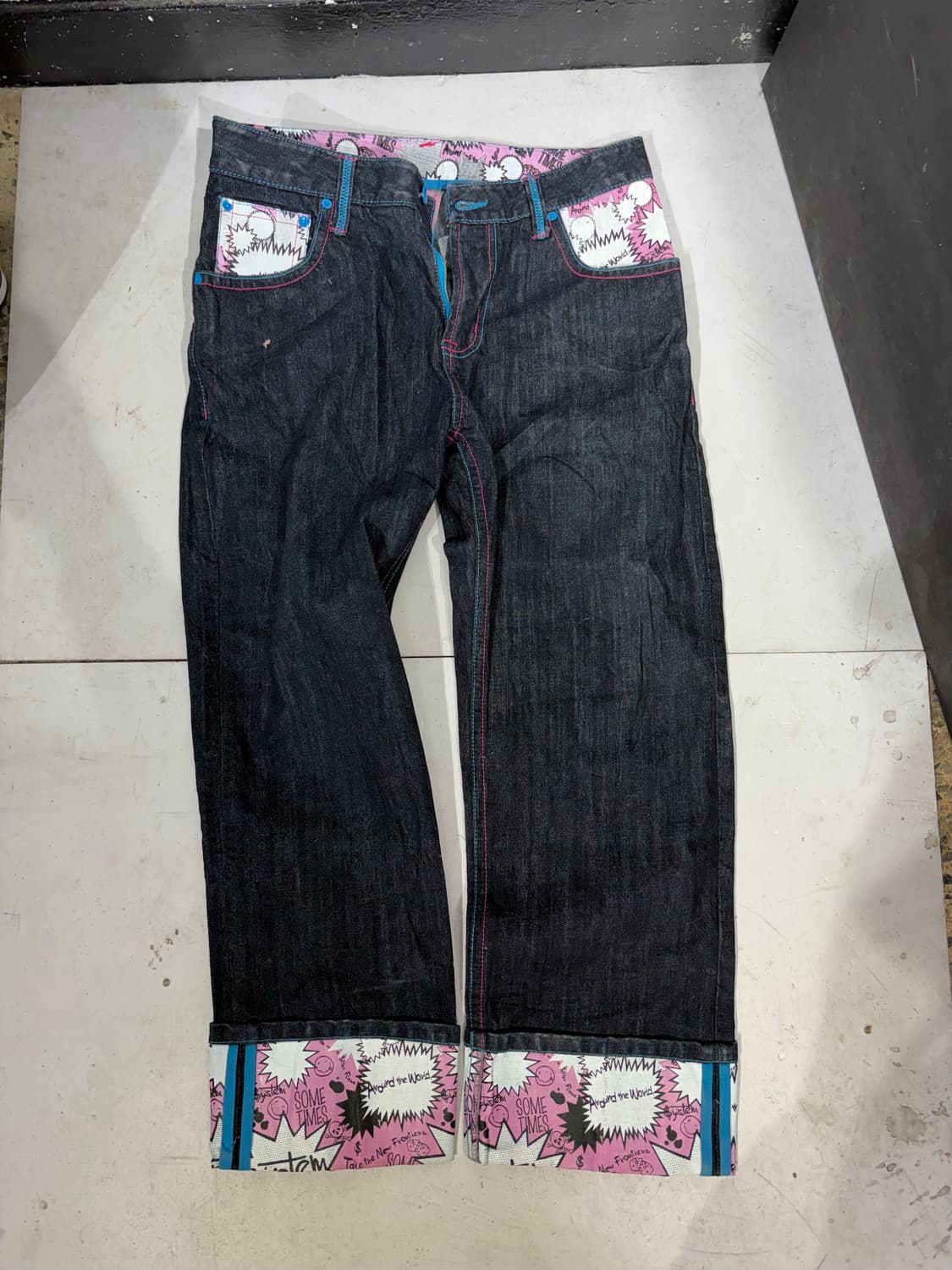 90s JPN 일본 빈티지 락 펑크 프린팅 와이드 데님 팬츠 청바지 상품이미지10