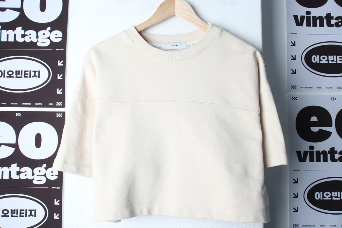 W(F) 에이엠 반팔 티셔츠 오버핏 크롭 스웻 베이지-H3H33849 상품이미지2
