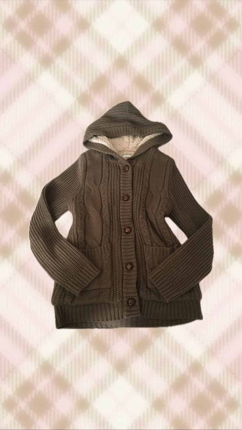 브라운 후드 니트 가디건 라떼 히메 갸루 러블리 로걀 모리 빈티지 상품이미지1