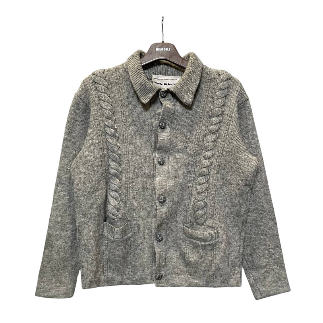 USA VINTAGE 꽈배기 니트 가디건 카라넥 투포켓 디테일 그레이 상품이미지1