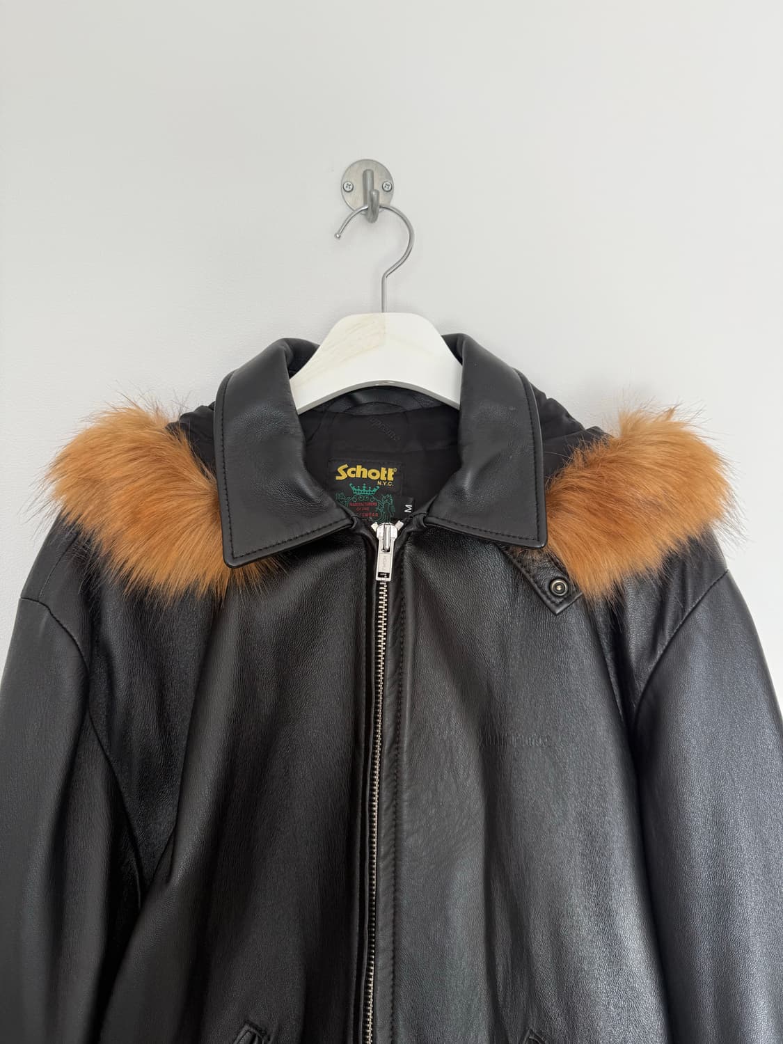 Supreme x schott 24ss 레더 후드 퍼 자켓 상품이미지5