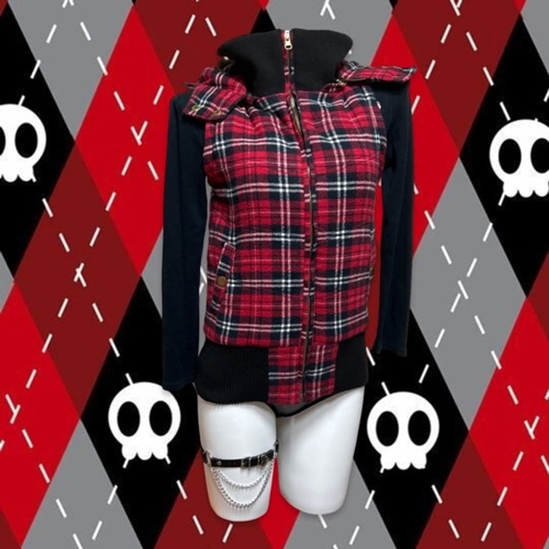 Tralala red check white fur vest 상품이미지3