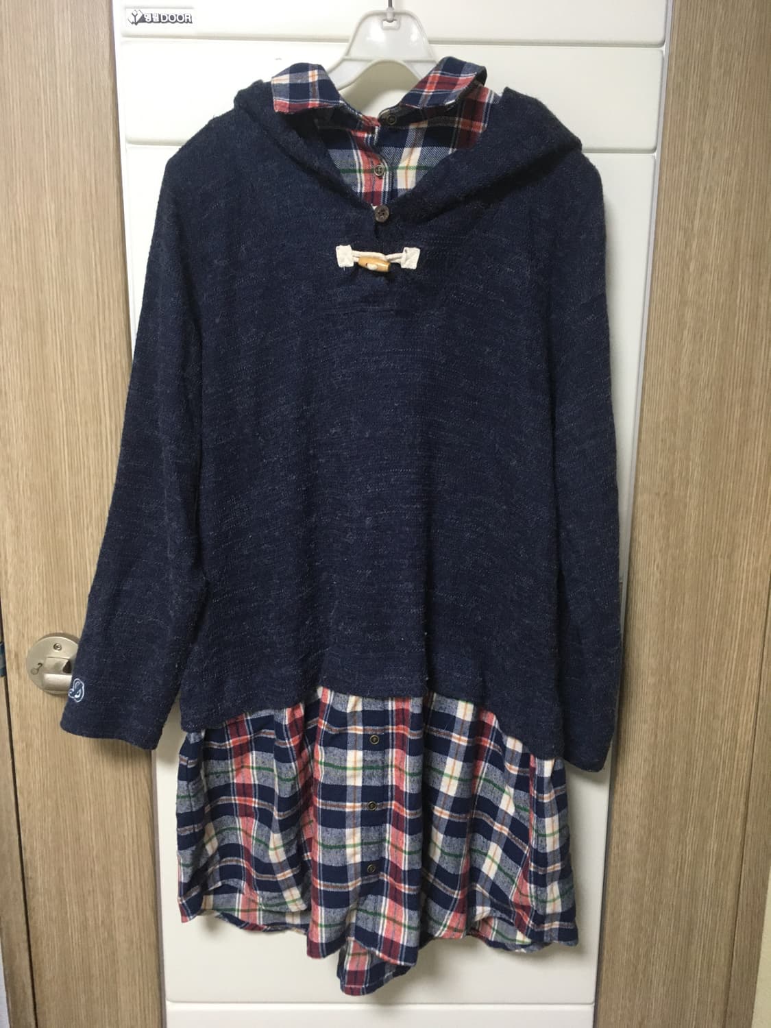 빈티지 체크 후드 레이어드 원피스 상품이미지1