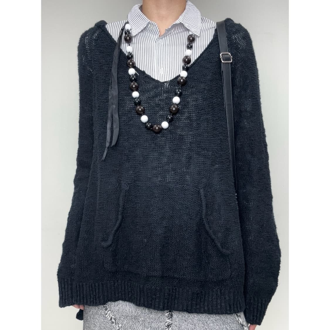 빈티지 블랙 니트 후드티 상품이미지1