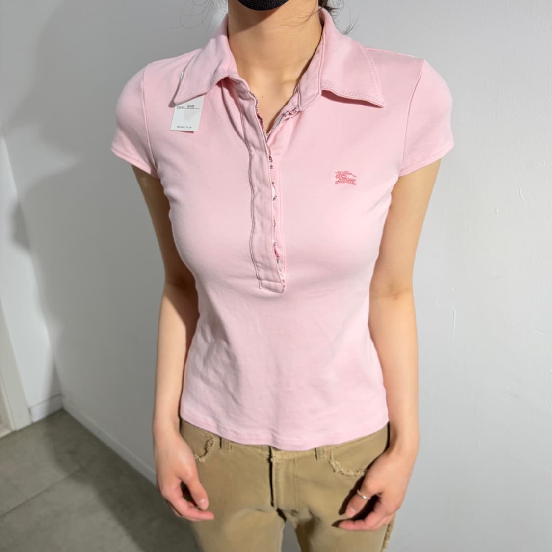 버버리 핑크 카라 반팔 티셔츠 상품이미지1