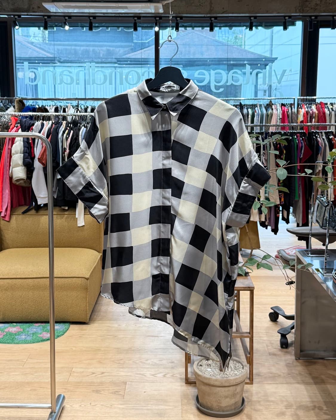 질샌더 체크 실크 언발 하프 셔츠  상품이미지1