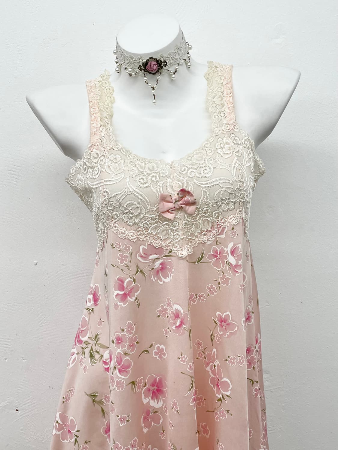 핑크 레이스 플로럴 슬립 상품이미지2