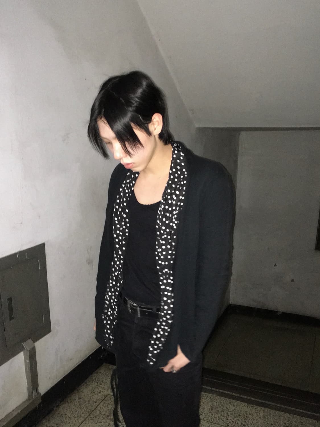 요지야마모토 Y’s 도트 스카프 레이어드 가디건 상품이미지1