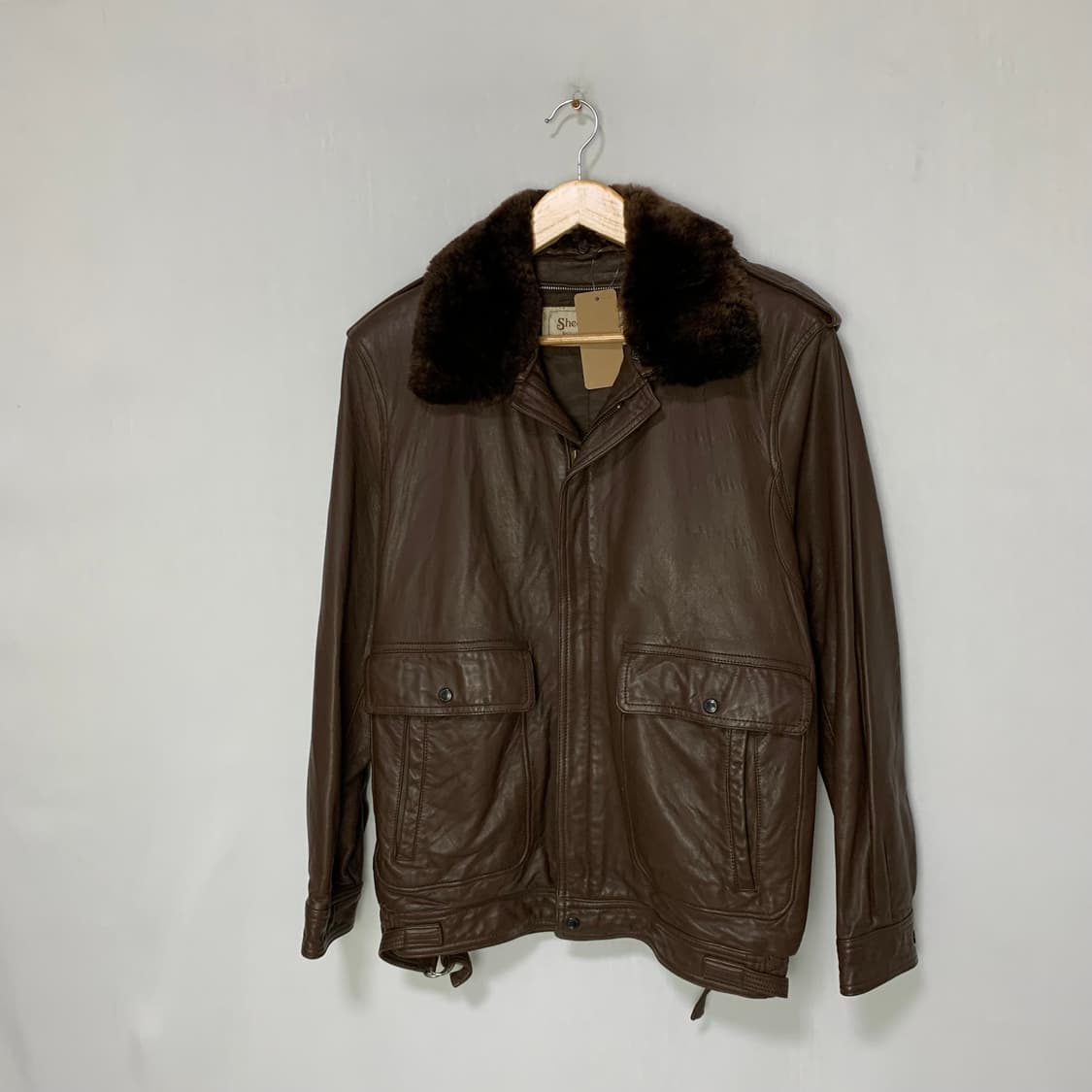 일본 빈티지 양가죽 무스탕 봄버 자켓 브라운 M 리얼 레더자켓 상품이미지1