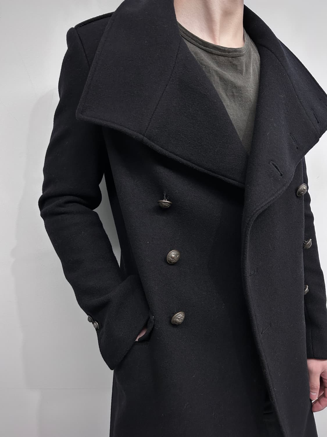 비대칭 하이넥 나폴레옹 울 코트 상품이미지3