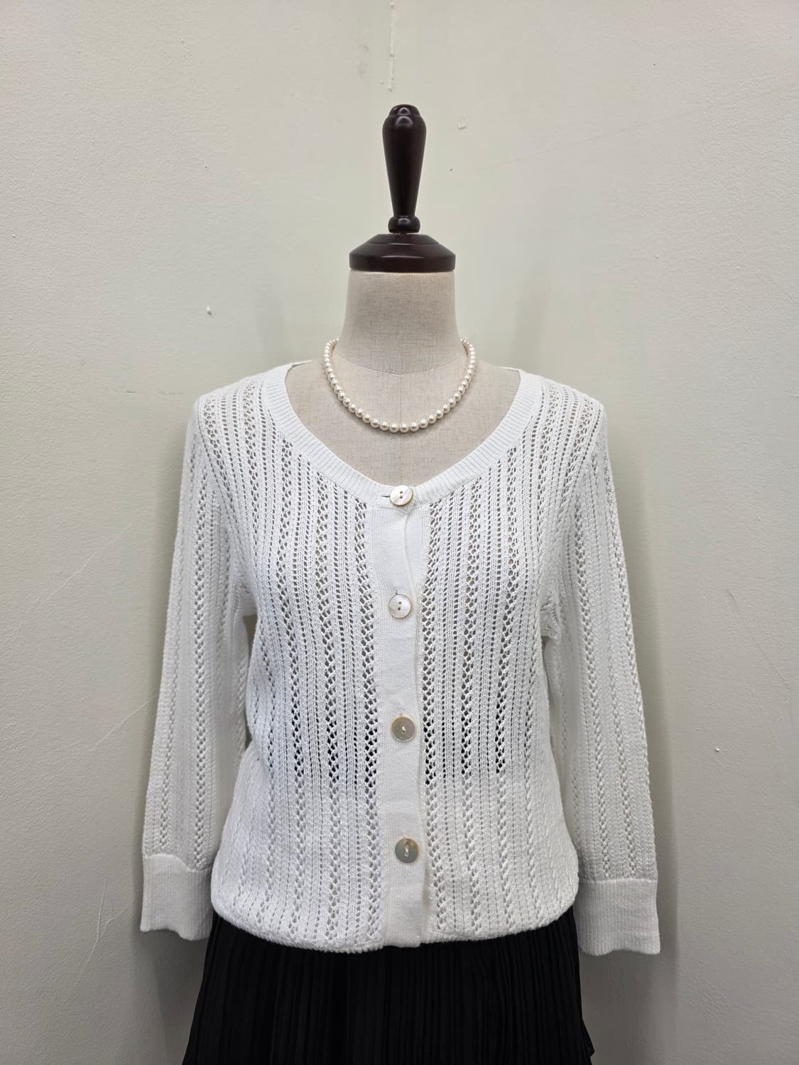 랜즈엔드 화이트 크로쉐 니트 가디건 상품이미지1